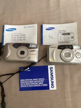 Samsung Silver Compact Point-and-Shoot Film Cameras Duo